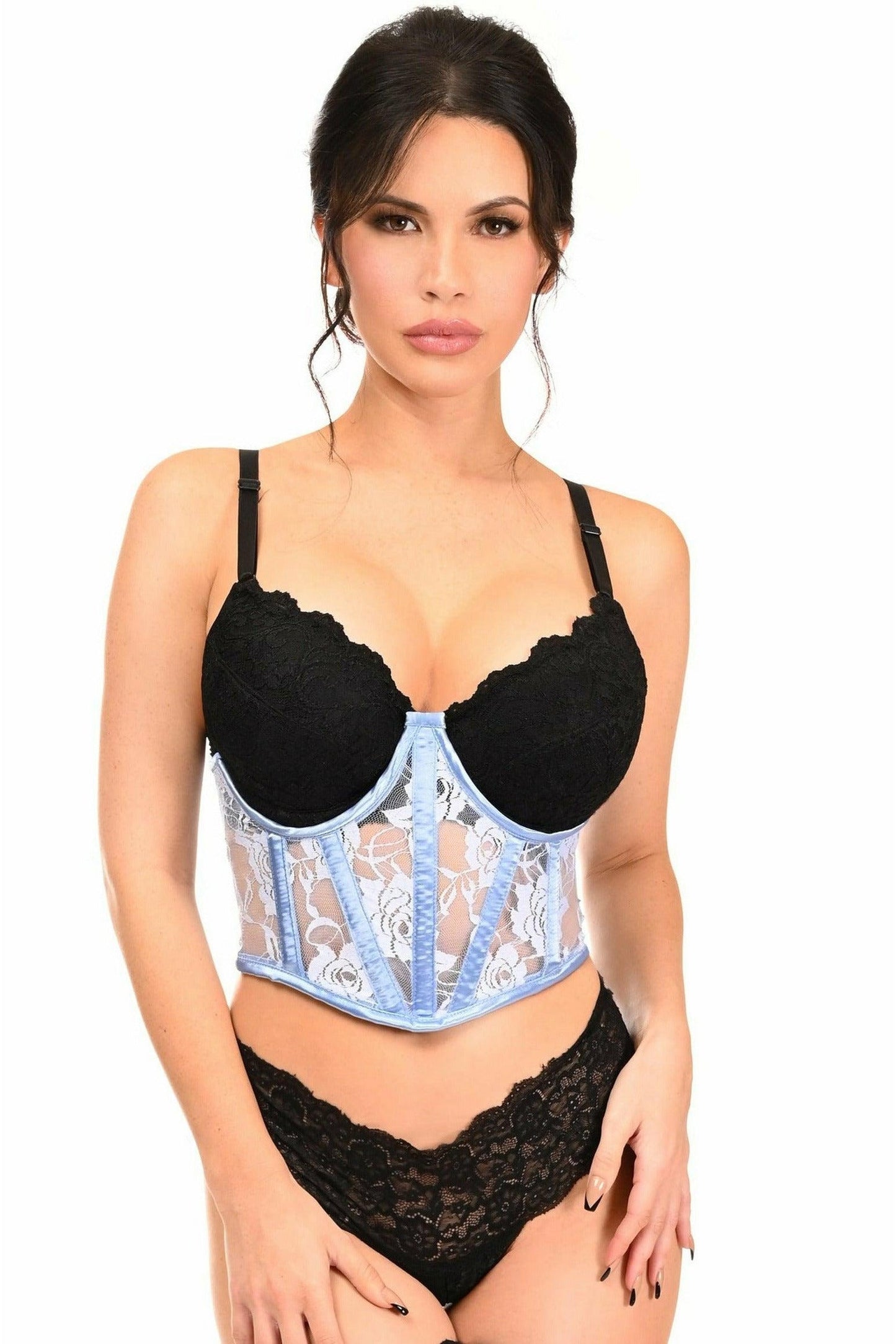 Lavish Lt Blue Sheer Lace Underwire Waist Cincher Corset - Daisy Corsets