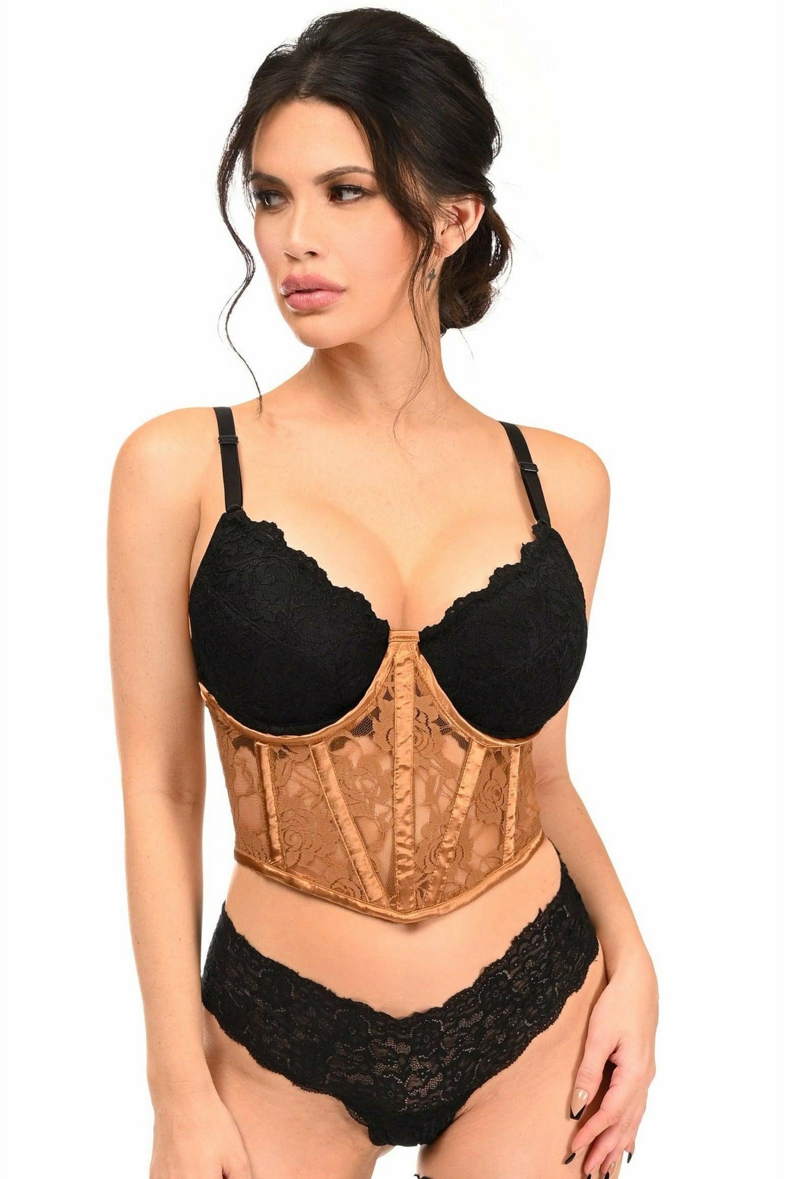 Lavish Caramel Sheer Lace Underwire Waist Cincher Corset - Daisy Corsets