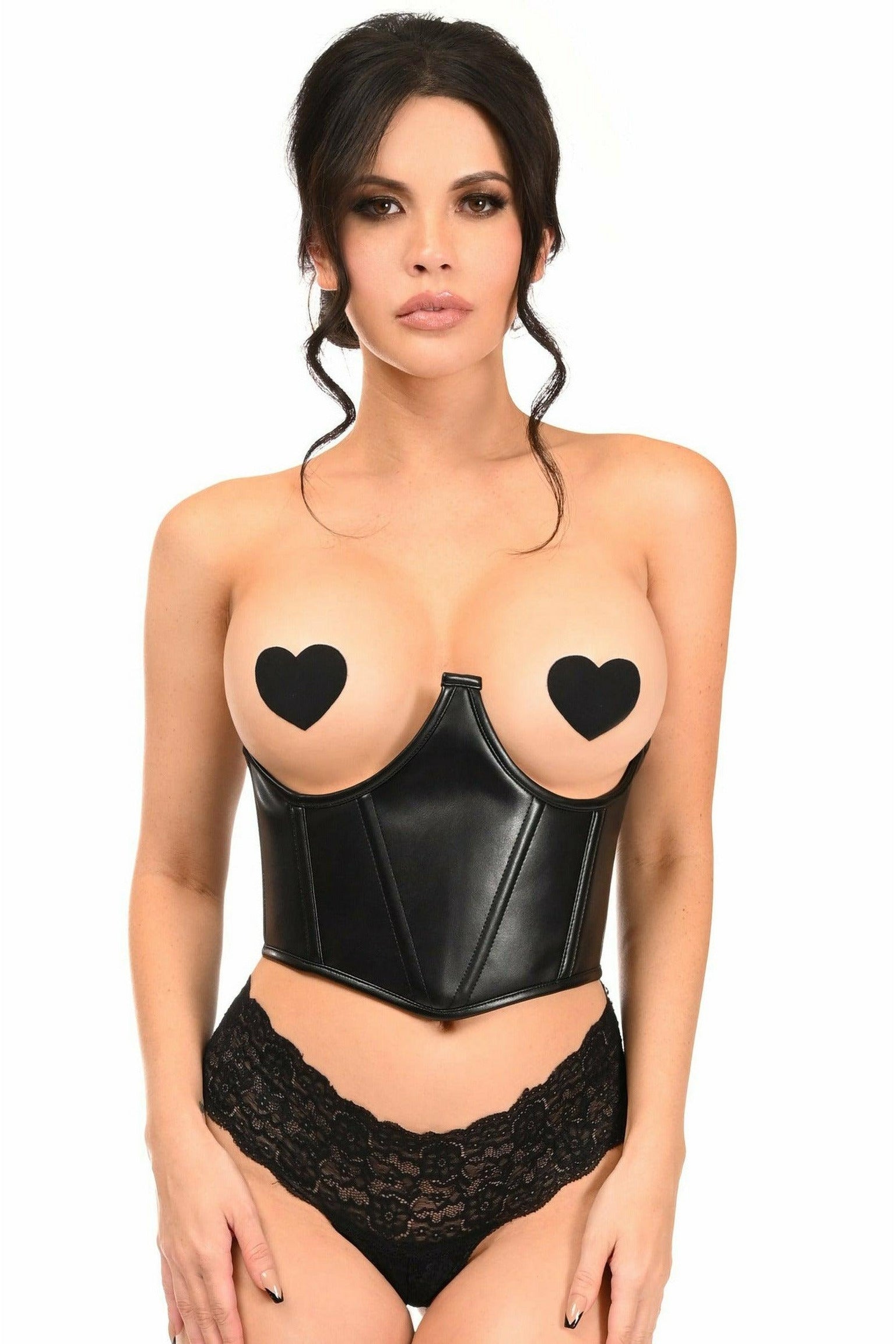 Lavish Black Faux Leather Underwire Cincher Corset - Daisy Corsets