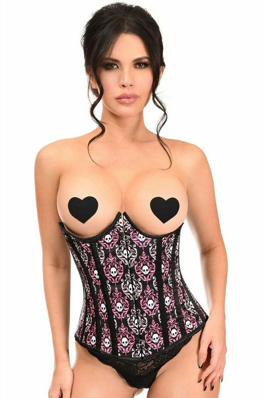 Lavish Skull Print Underwire Open Cup Underbust Corset - Daisy Corsets