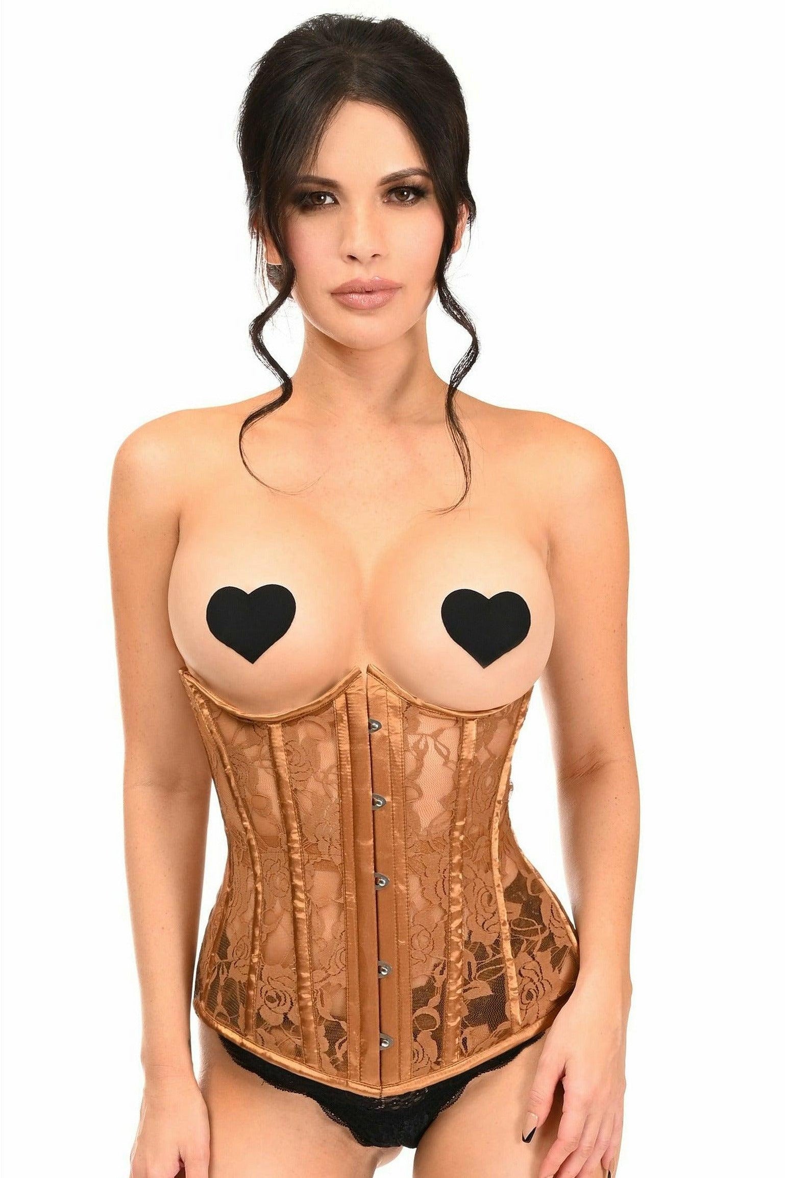 Lavish Caramel Sheer Lace Underwire Open Cup Underbust Corset - Daisy Corsets