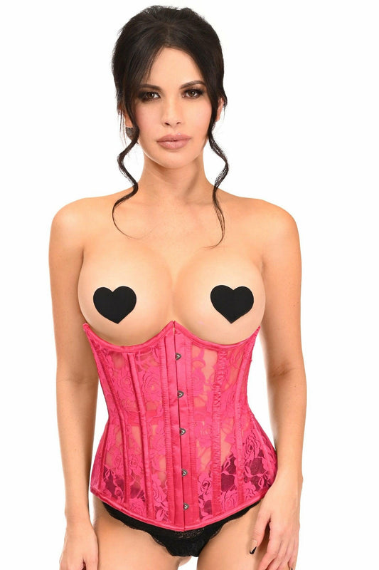 Lavish Fuchsia Sheer Lace Underwire Open Cup Underbust Corset - Daisy Corsets