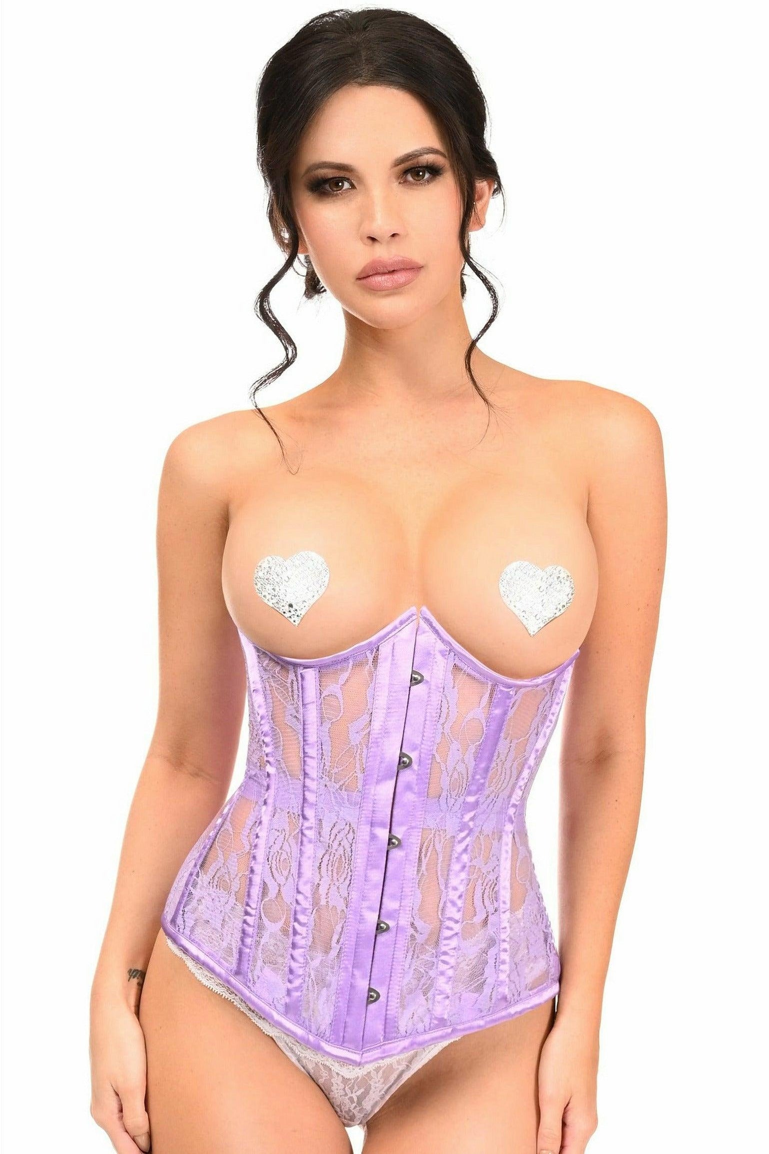 Lavish Lavender Sheer Lace Underwire Open Cup Underbust Corset - Daisy Corsets