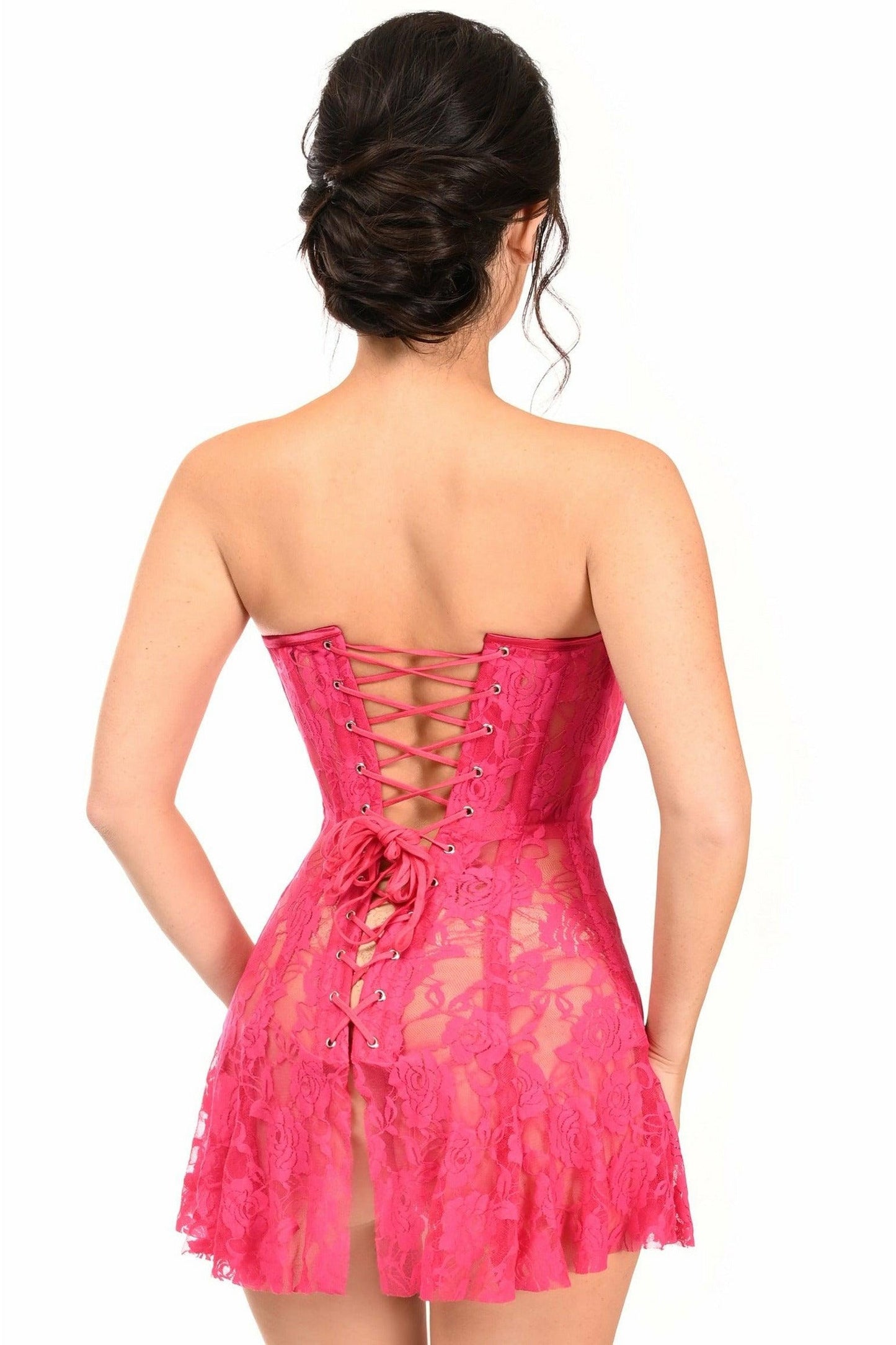 Lavish Fuchsia Sheer Lace Corset Dress - Daisy Corsets