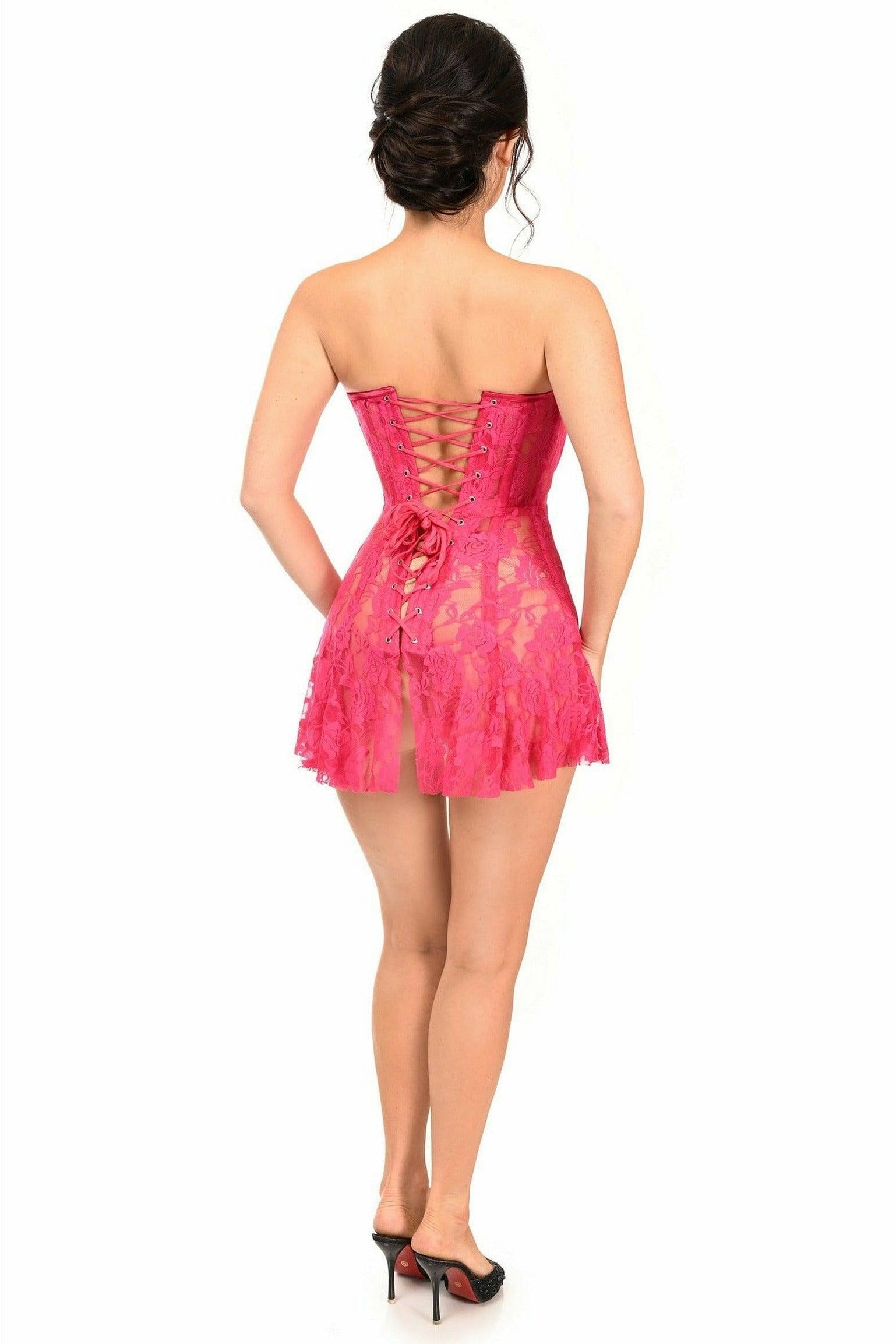 Lavish Fuchsia Sheer Lace Corset Dress - Daisy Corsets