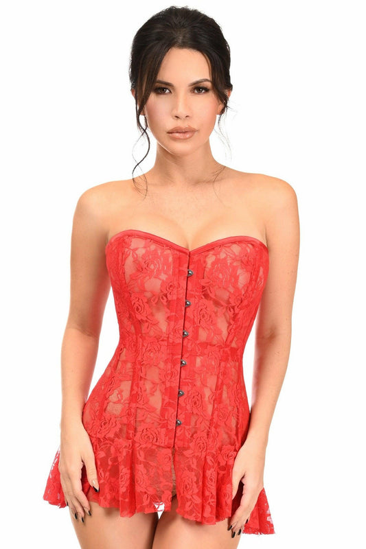 Lavish Red Sheer Lace Corset Dress - Daisy Corsets