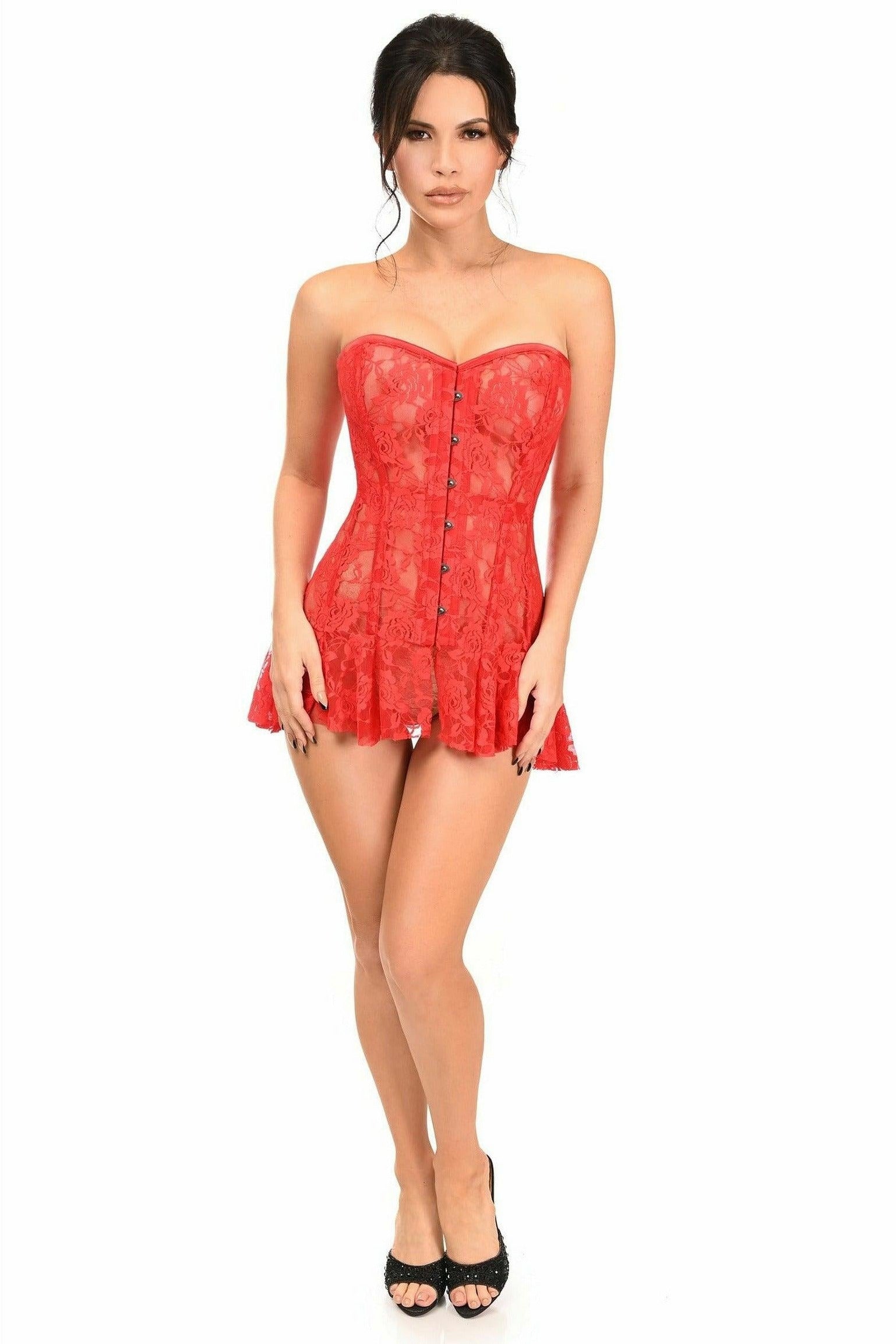 Lavish Red Sheer Lace Corset Dress - Daisy Corsets