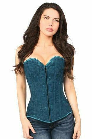 Lavish Dark Teal Lace Overbust Corset w/Zipper - Daisy Corsets