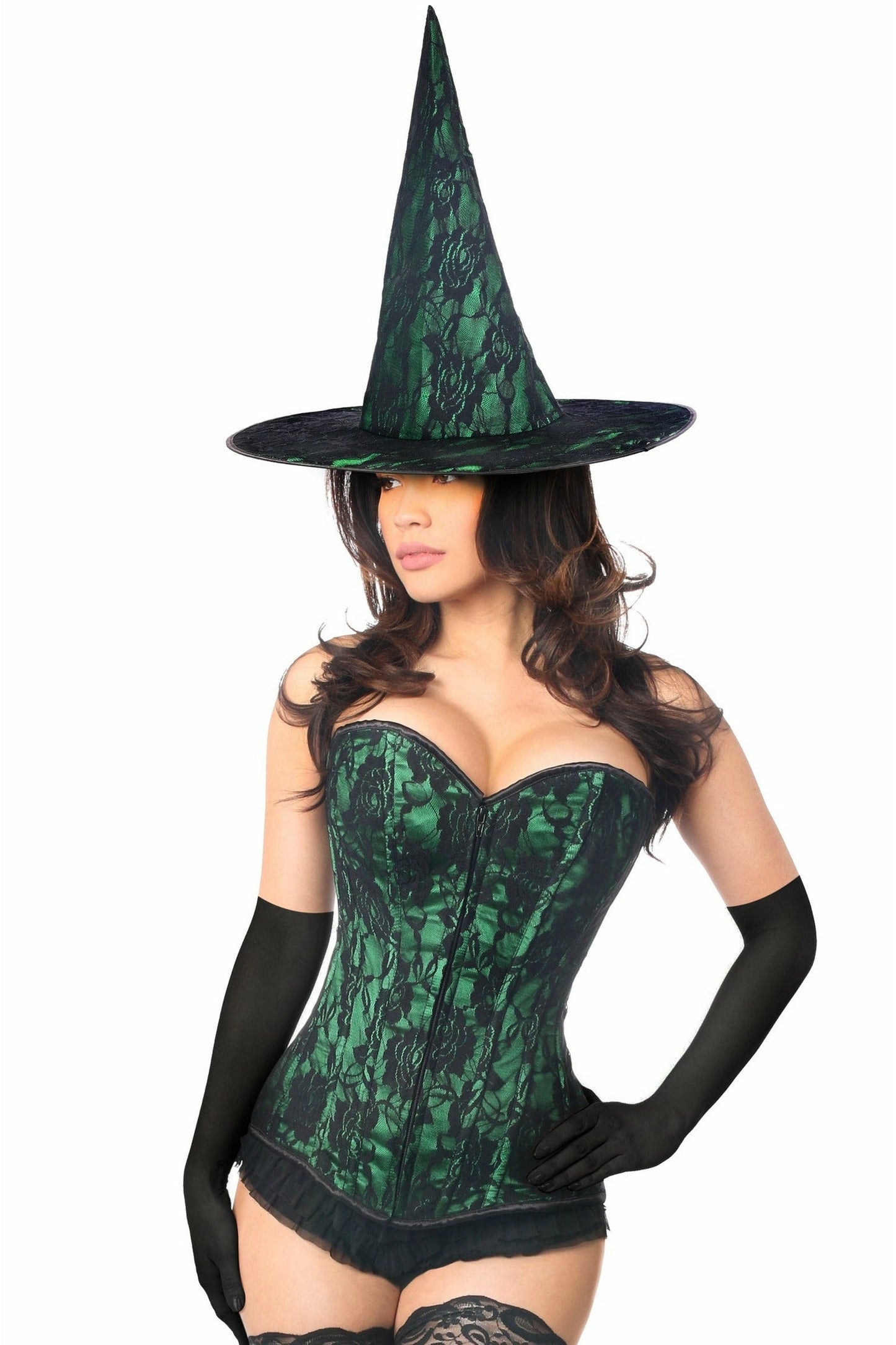 Lavish 3 PC Spellbound Green Lace Witch Corset Costume