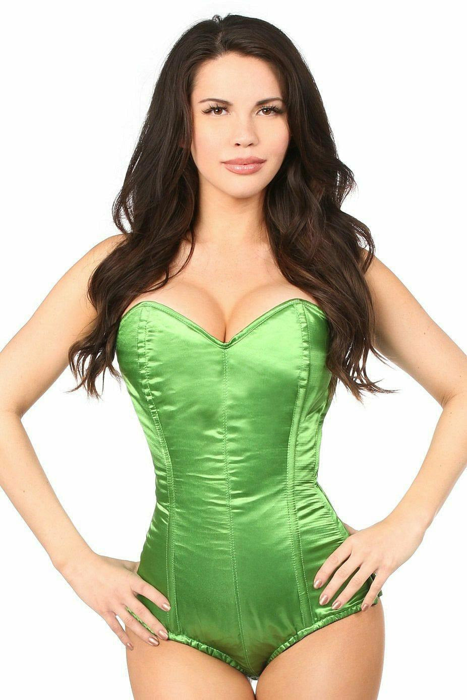 Lavish Green Satin Corset Romper - Daisy Corsets