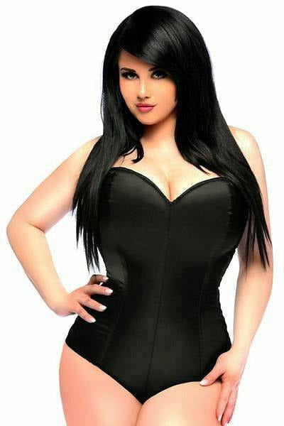 Lavish Black Satin Corset Romper - Daisy Corsets