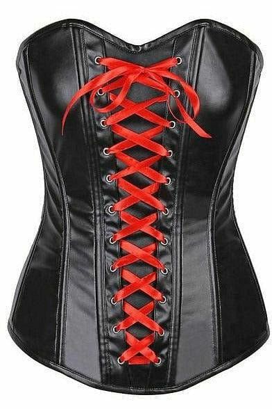 Lavish Wet Look Faux Leather Lace-Up Over Bust Corset - Daisy Corsets