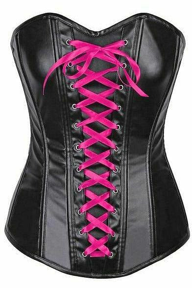 Lavish Wet Look Faux Leather Lace-Up Over Bust Corset - Daisy Corsets