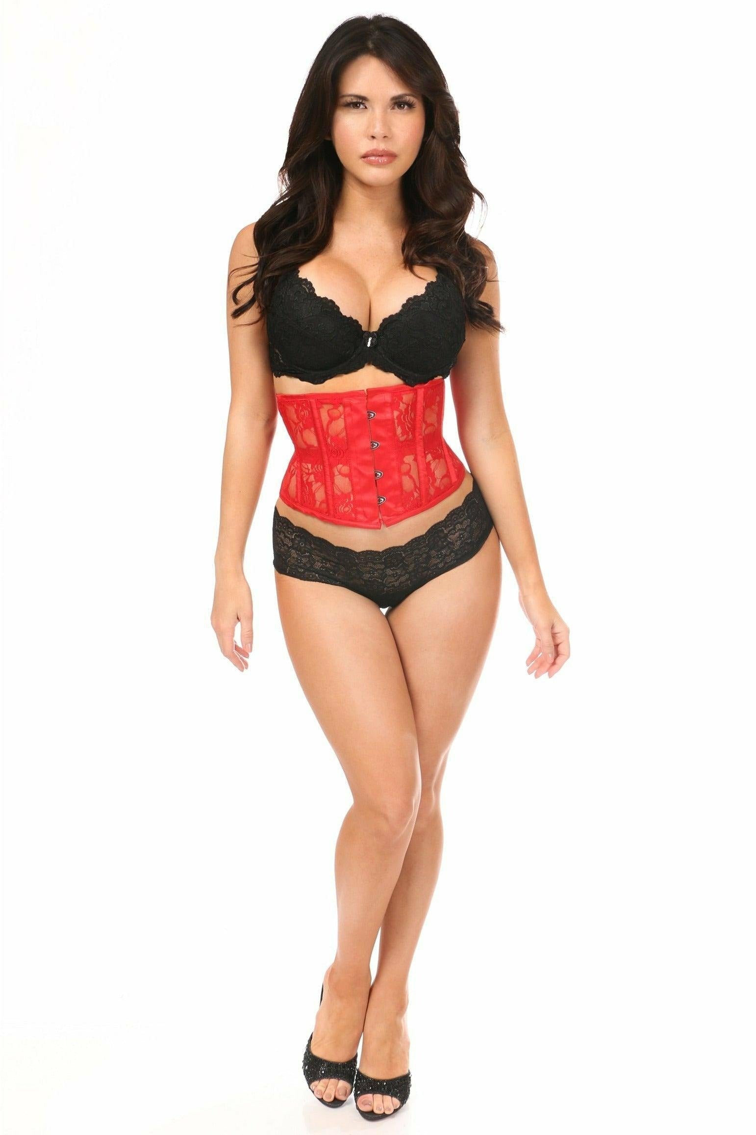 Lavish Red Sheer Lace Waist Cincher Corset - Daisy Corsets