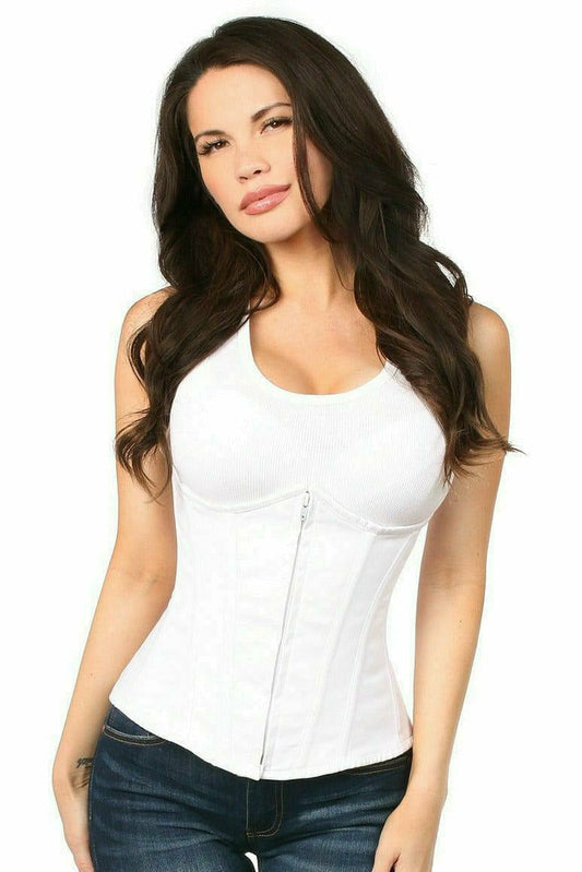 Lavish White Cotton Underbust Corset - Daisy Corsets