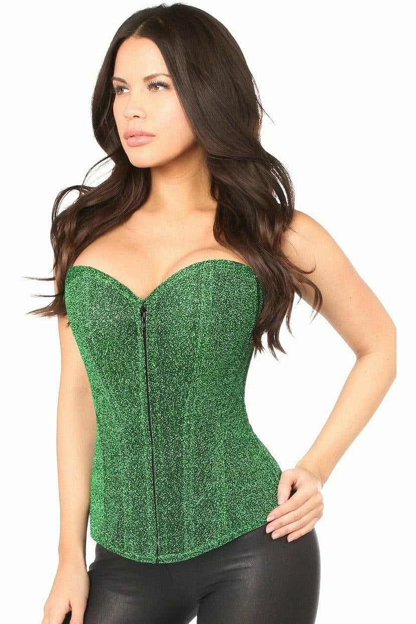 Lavish Green Glitter Front Zipper Corset - Daisy Corsets