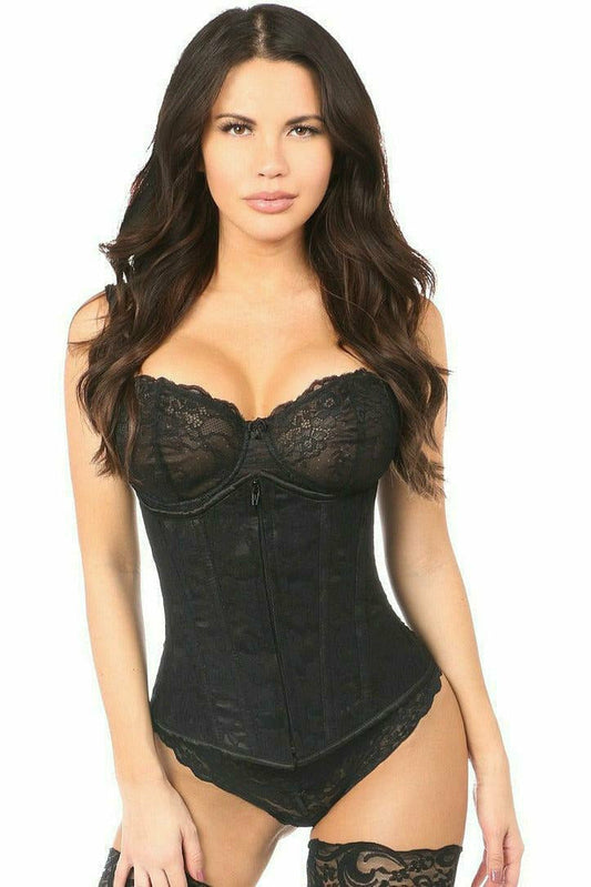 Lavish Black Underbust Corset w/Black Lace Overlay - Daisy Corsets