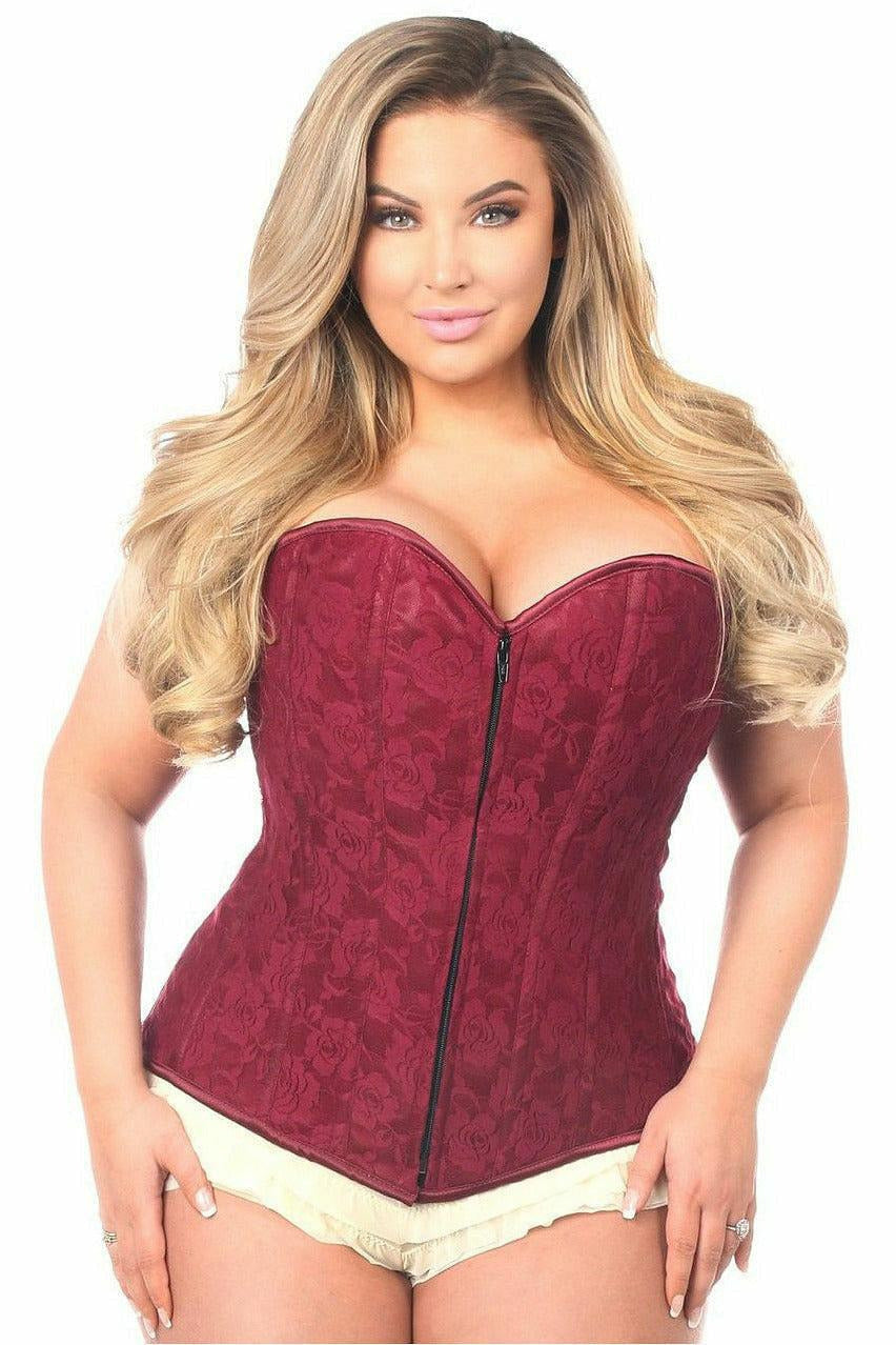 Lavish Wine Lace Overbust Corset w/Zipper - Daisy Corsets