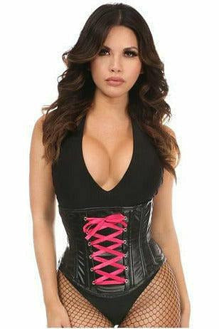 Lavish Wet Look Faux Leather Lace-Up Under Bust Corset - Daisy Corsets