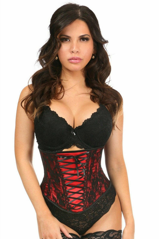 Lavish Red Lace-Up Under Bust Corset w/Black Lace - Daisy Corsets