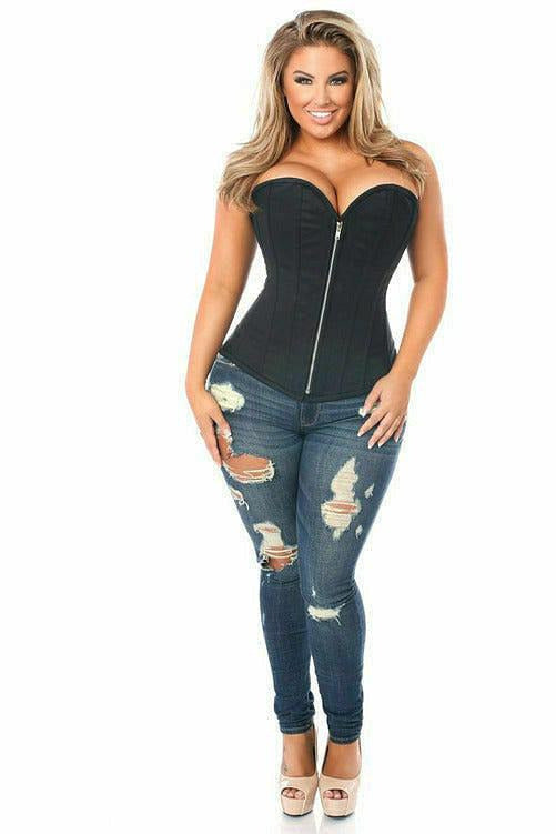 Top Drawer Black Cotton Steel Boned Corset w/Zipper - Daisy Corsets