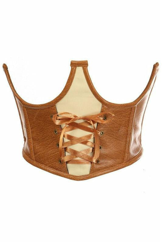 Top Drawer Faux Leather Steel Boned Lace-Up Open Cup Waist Cincher - Daisy Corsets