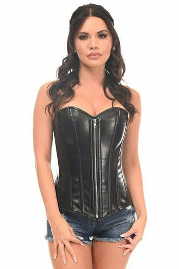 Top Drawer Black Faux Leather Steel Boned Overbust Corset