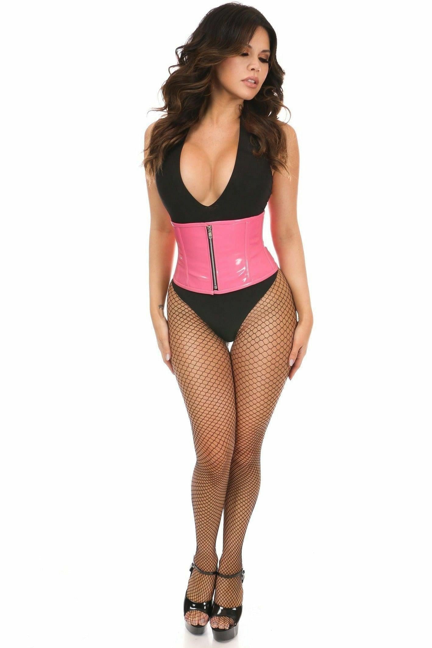 Top Drawer Bubblegum Pink Patent Steel Boned Mini Cincher - Daisy Corsets