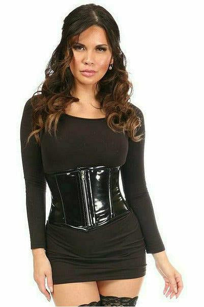 Top Drawer Black Patent Steel Boned Mini Cincher - Daisy Corsets