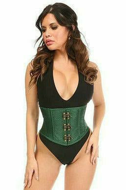 Top Drawer Dark Green Brocade Steel Boned Mini Cincher w/Clasps - Daisy Corsets