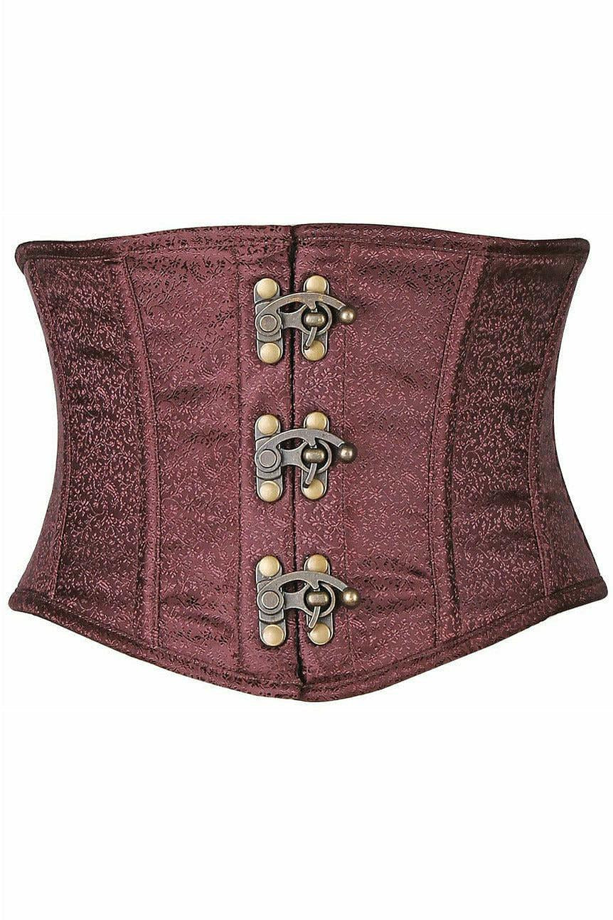 Top Drawer Brown Brocade Steel Boned Mini Cincher w/Clasps - Daisy Corsets