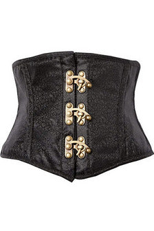 Top Drawer Black Brocade Steel Boned Mini Cincher w/Clasps