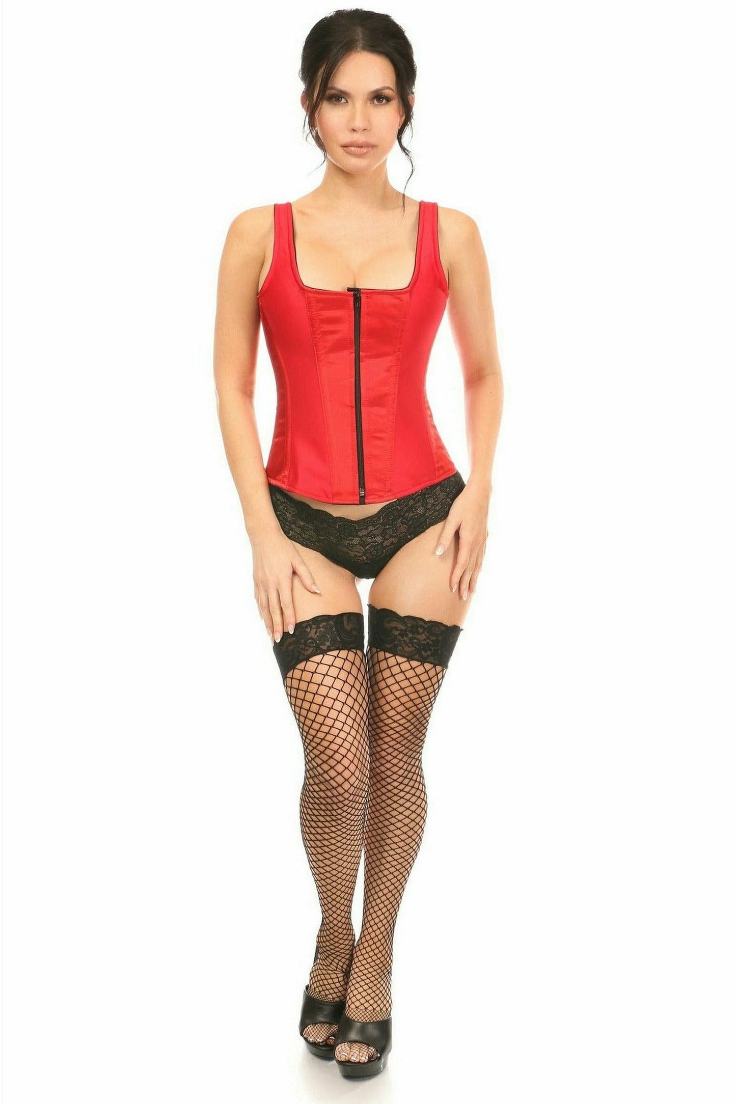 Top Drawer Red Satin Steel Boned Corset w/Straps