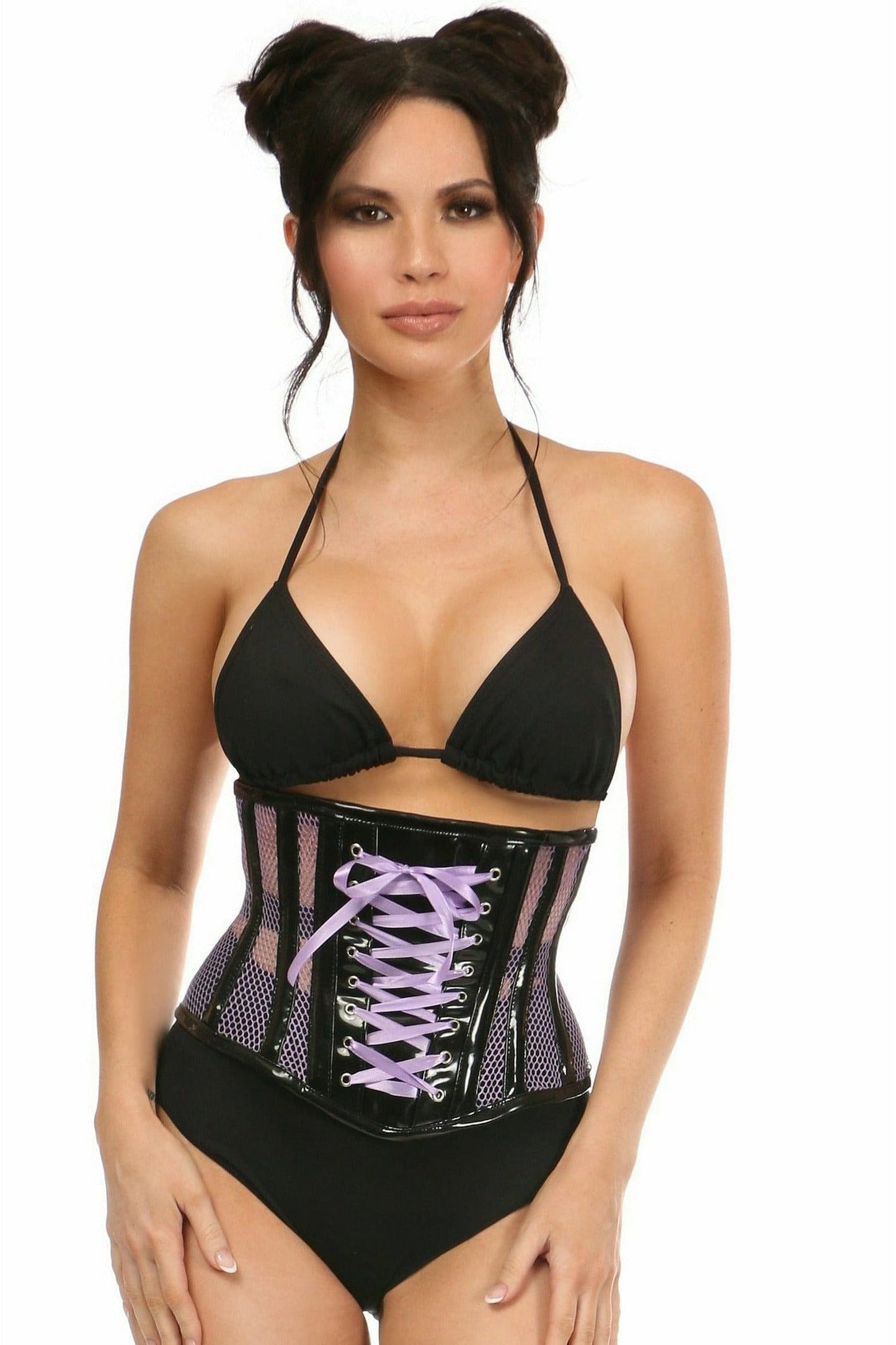 Top Drawer Purple Patent & Fishnet Underbust Corset