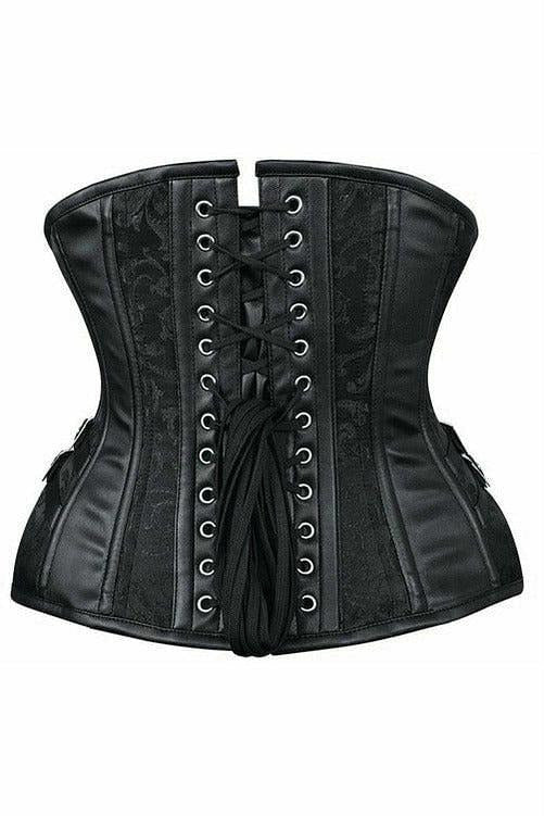 Top Drawer Black Brocade Steel Boned Underbust Corset w/Buckles - Daisy Corsets