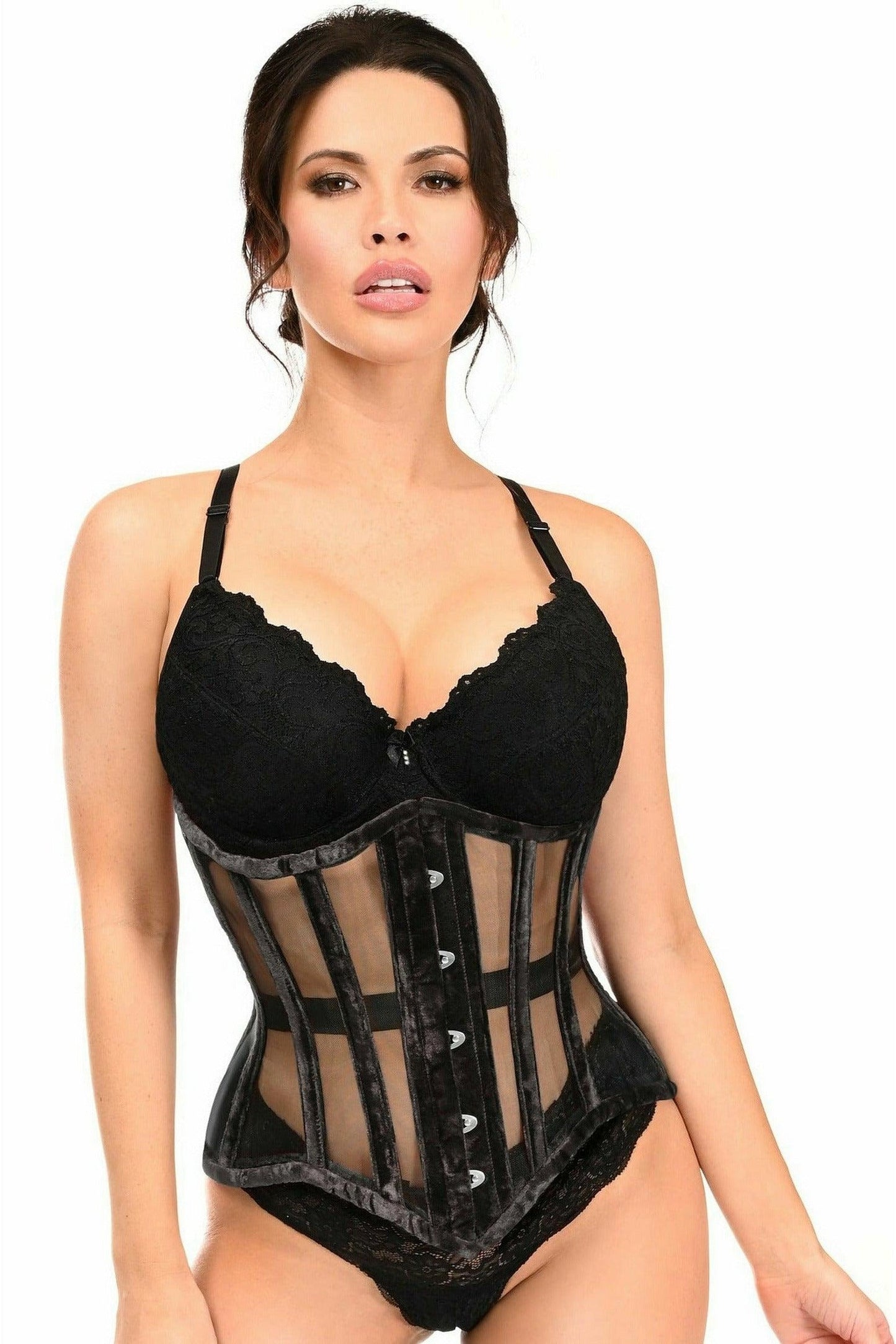 Top Drawer Black Velvet Steel Boned Waist Cincher Corset - Daisy Corsets