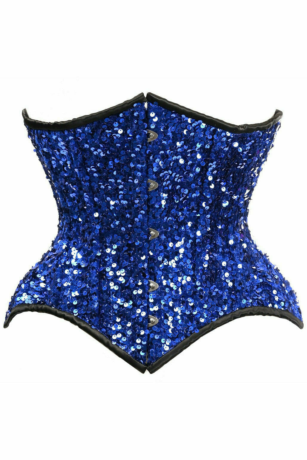 Top Drawer Steel Boned Blue Sequin Curvy Cut Waist Cincher Corset