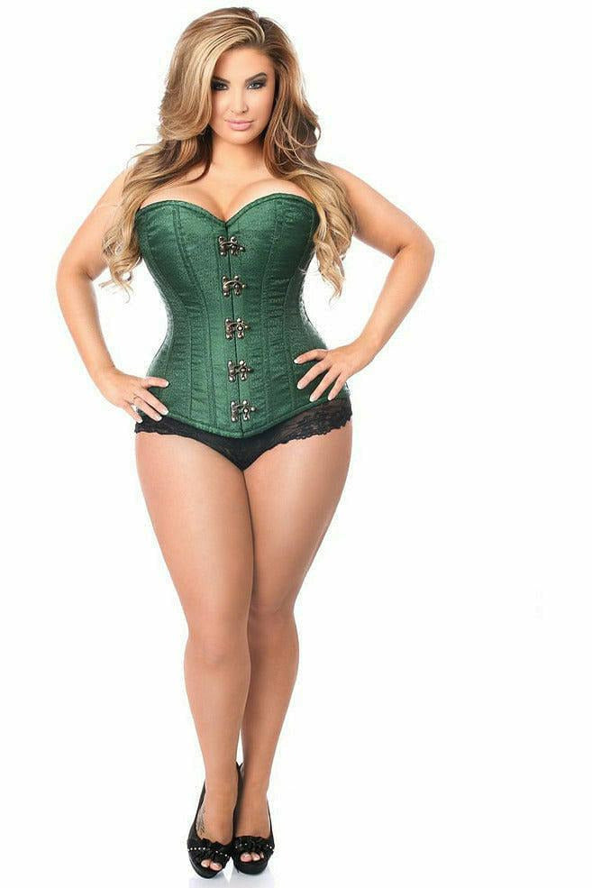 Top Drawer Dark Green Brocade Steel Boned Corset w/Clasp Closure - Daisy Corsets