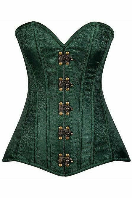 Top Drawer Dark Green Brocade Steel Boned Corset w/Clasp Closure - Daisy Corsets