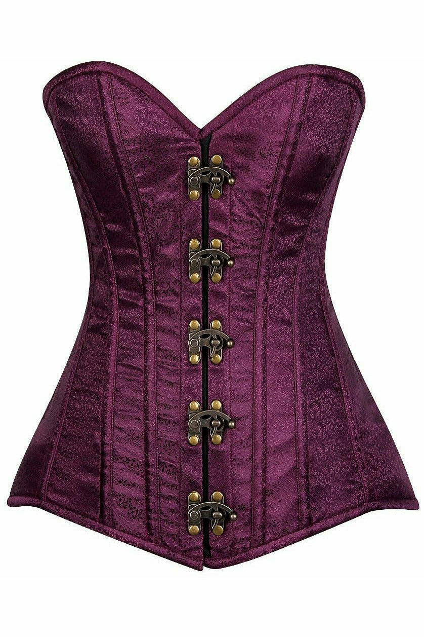 Top Drawer Plum Brocade Steel Boned Corset w/Clasp Closure - Daisy Corsets