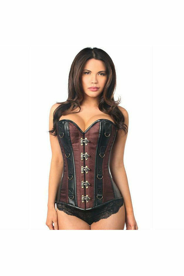 Top Drawer Brown Brocade & Faux Leather Steel Boned Corset - Daisy Corsets