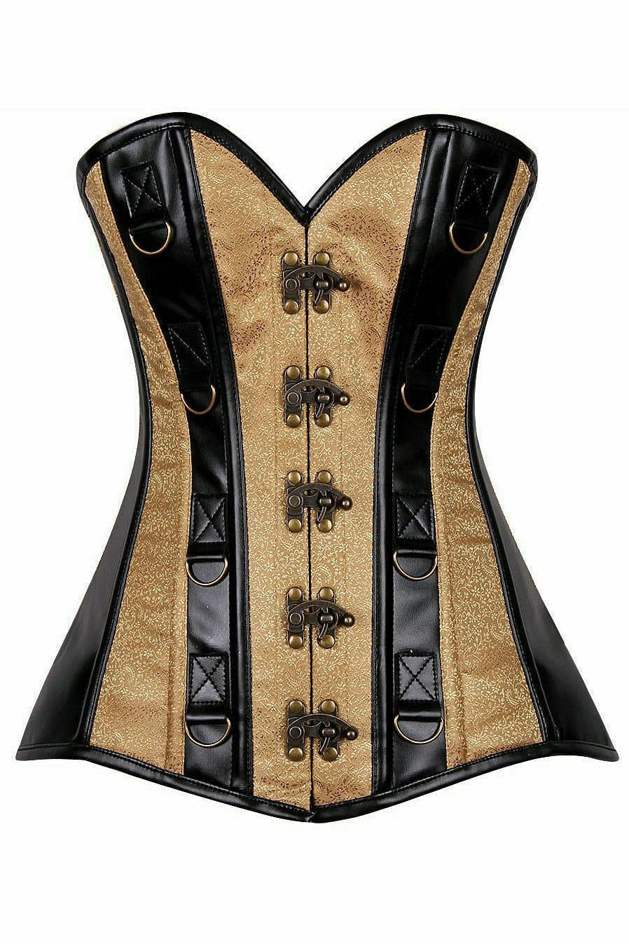 Top Drawer Gold Brocade & Faux Leather Steel Boned Corset - Daisy Corsets