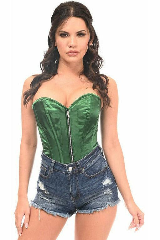 Top Drawer Dark Green Satin Steel Boned Corset - Daisy Corsets