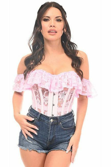 Top Drawer Lt Pink Sheer Lace Steel Boned Corset - Daisy Corsets