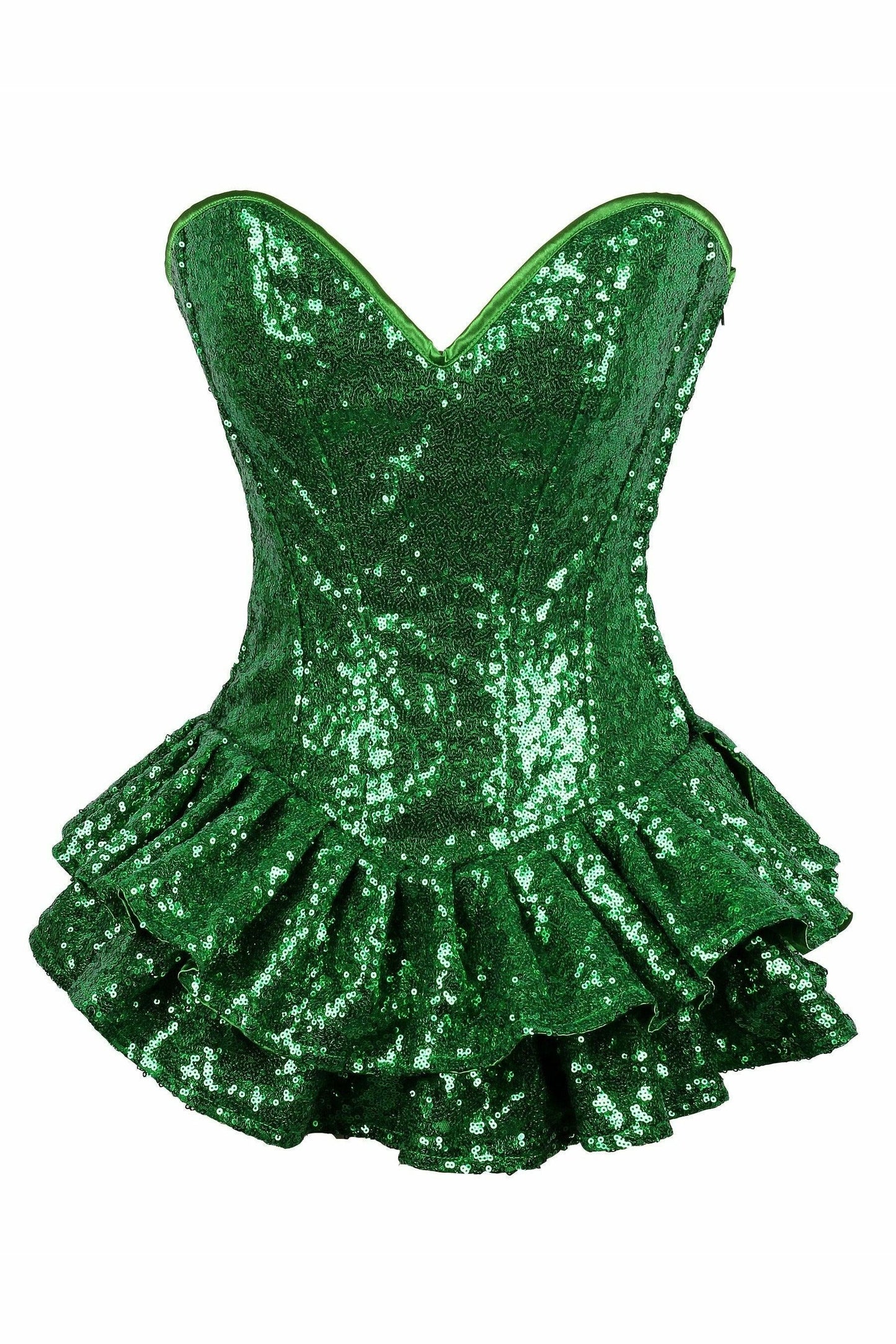 Top Drawer Green Sequin Steel Boned Mini Corset Dress - Daisy Corsets