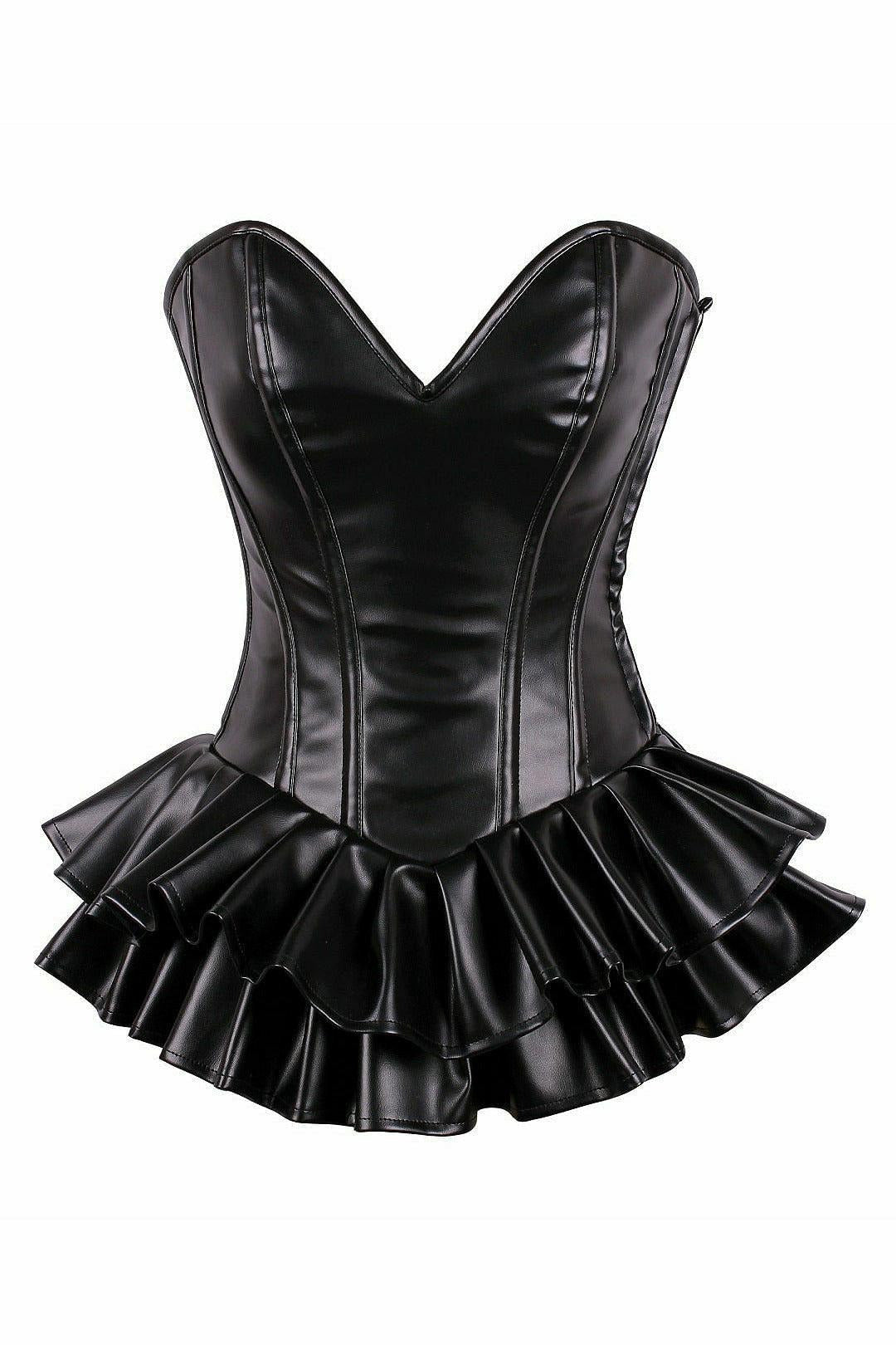 Top Drawer Black Faux Leather Steel Boned Mini Corset Dress - Daisy Corsets