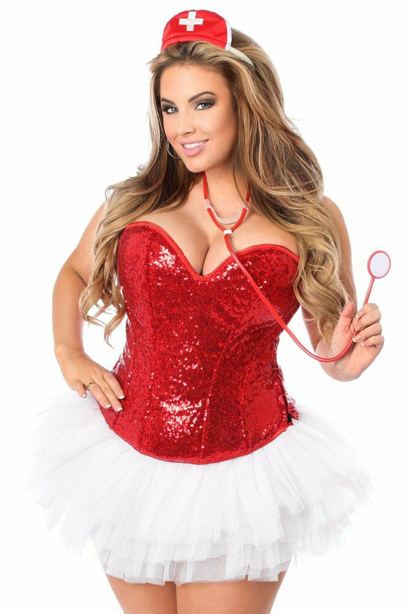Top Drawer 4 PC Sequin Nurse Corset Costume - Daisy Corsets