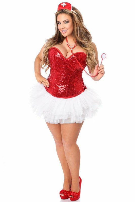 Top Drawer 4 PC Sequin Nurse Corset Costume - Daisy Corsets