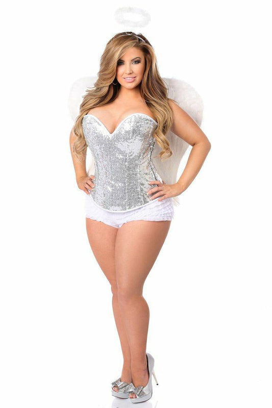 Top Drawer 4 PC Sexy Silver Sequin Angel Corset Costume - Daisy Corsets