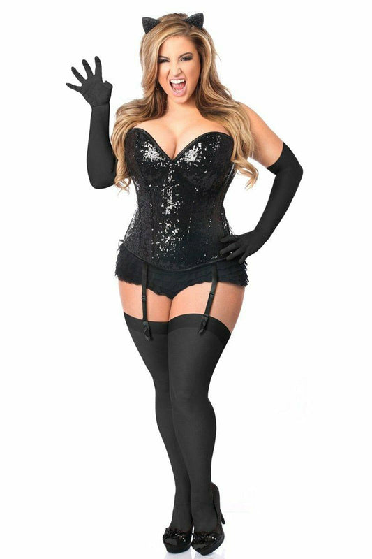 Top Drawer 4 PC Sequin Black Cat Corset Costume - Daisy Corsets